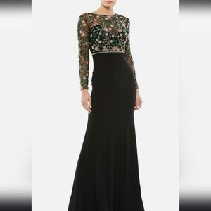 Mac Duggal Women's Beaded Illusion High Neck Trumpet Gown